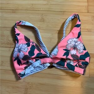 Reversible Cross Back Floral Bikini Top with Stripes